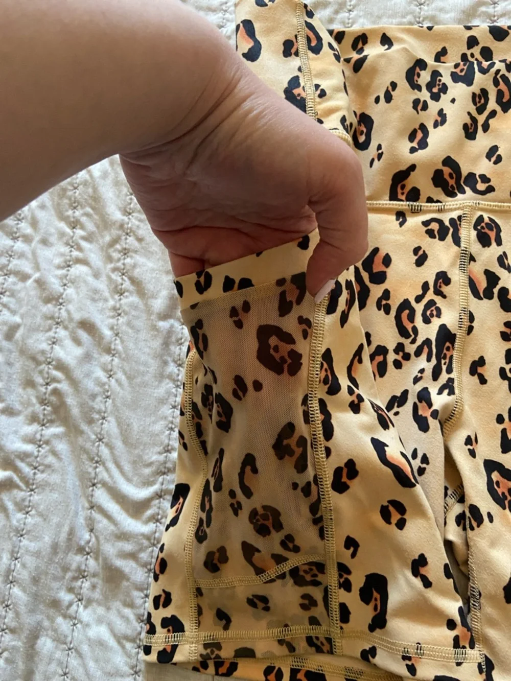 Fabletics Beige Leopard Print Racerback Sports Bra & Bike Shorts - Picture 2 of 5